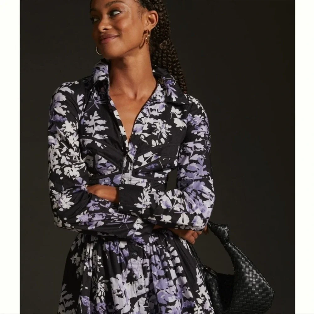 Anthropologie Corset Shirt Dress 6 Floral Button Front